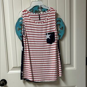 Women’s Red & White Striped Tank Top with Star Pocket
